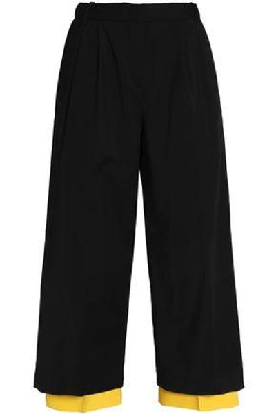 Shop Vionnet Layered Pleated Cotton-blend Culottes In Black