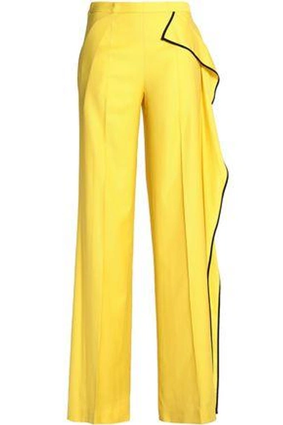 Shop Vionnet Woman Draped Wool-blend Wide-leg Pants Yellow