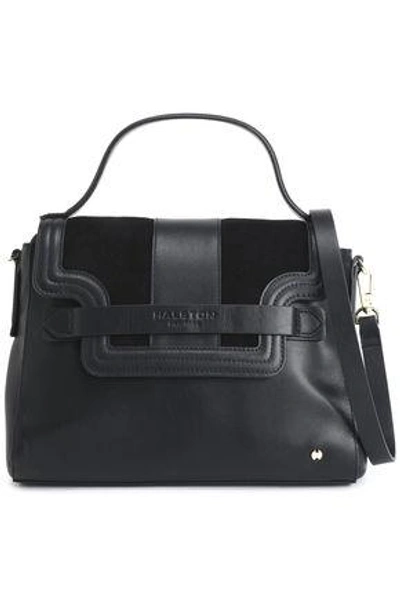 Shop Halston Heritage Woman Suede-paneled Leather Shoulder Bag Black