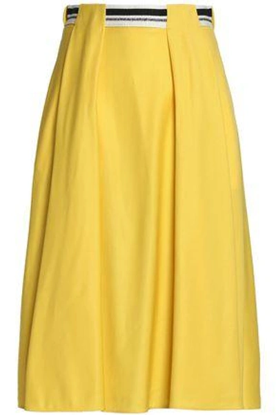 Shop Vionnet Woman Grosgrain-trimmed Pleated Wool-blend Skirt Yellow