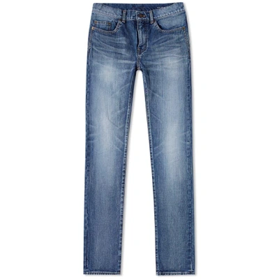 Shop Saint Laurent Low Rise Skinny Jean In Blue