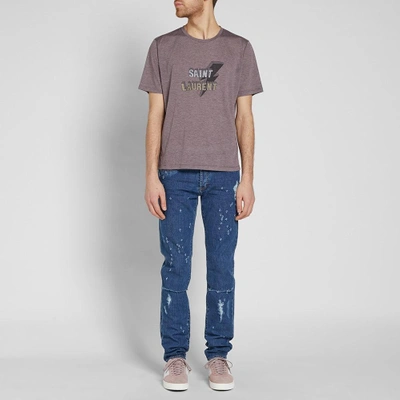 Shop Saint Laurent Vintage Lightning Print Logo Tee In Purple