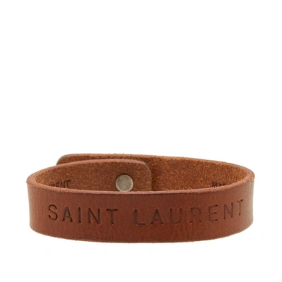 Shop Saint Laurent Leather Bracelet In Brown