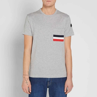 Shop Moncler Tricolour Taping Pocket Tee In Grey