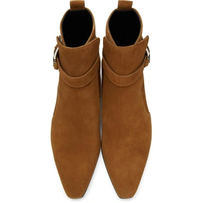 Shop Balmain Tan Suede Centurion Buckle Boots In 270 West