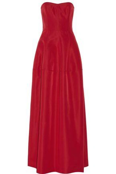 Shop J Mendel J.mendel Woman Strapless Silk-faille Gown Crimson