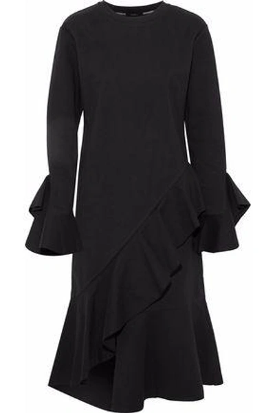 Shop Goen J Woman Ruffled Cotton-ponte Midi Dress Black