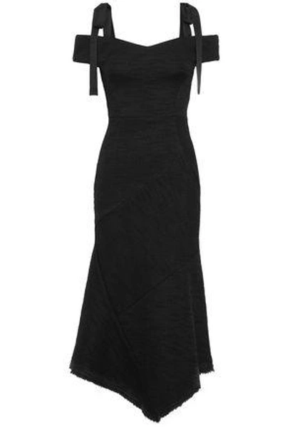 Shop Rebecca Vallance Woman Cold-shoulder Bouclé-knit Midi Dress Black