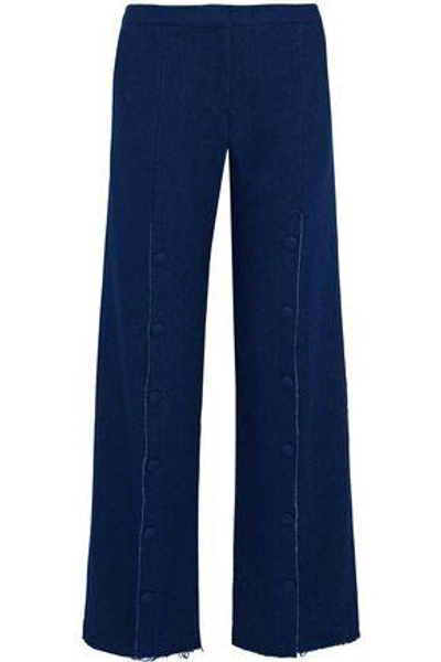 Shop Mother Of Pearl Button-embellished Cotton-twill Wide-leg Pants In Dark Denim