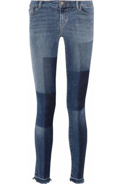Shop J Brand Woman Reunion Patchwork Mid-rise Skinny Jeans Mid Denim