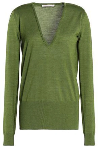 Shop Antonio Berardi Woman Merino Wool And Silk-blend Knitted Top Leaf Green