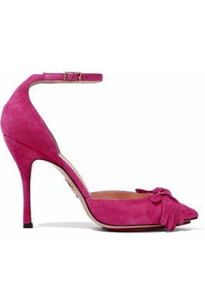 Shop Charlotte Olympia Woman Knotted Suede Pumps Fuchsia