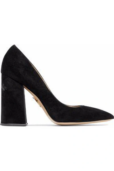 Shop Charlotte Olympia Woman Bead-embellished Suede Pumps Black