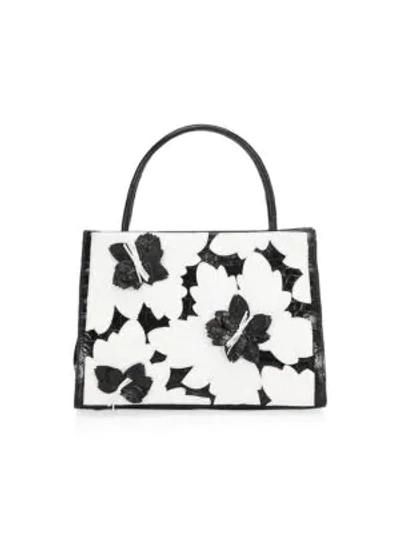 Shop Nancy Gonzalez Mini Crocodile Wallis Floral Mini Bag In Black