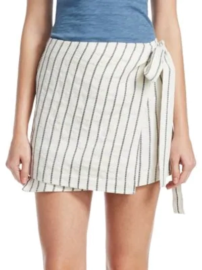 Shop Theory Striped Wrap Skirt In Blue Ivory