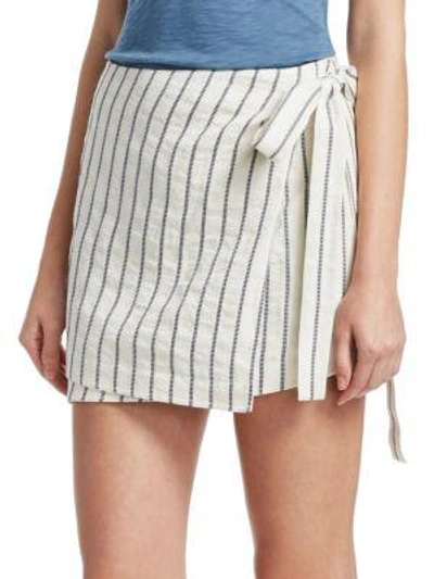 Shop Theory Striped Wrap Skirt In Blue Ivory