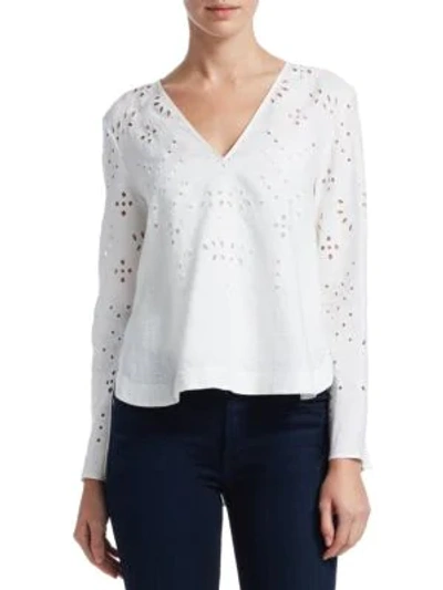 Shop Theory Linen Eyelet Blouse In White