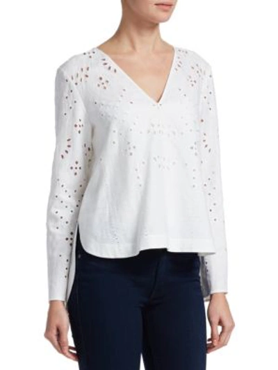 Shop Theory Linen Eyelet Blouse In White