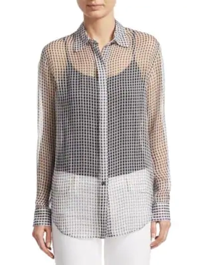 Shop Theory Silk Button-front Blouse In Black Ivory