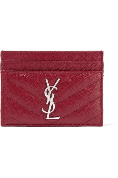 Shop Saint Laurent Quilted Textured-leather Cardholder In Burgundy