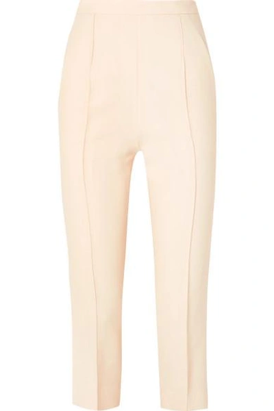 Shop Khaite Bridget Cropped Stretch-twill Straight-leg Pants In Cream