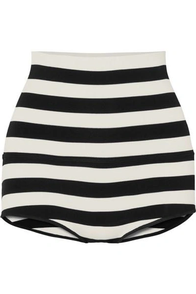 Shop Khaite Brigette Striped Stretch-jersey Shorts In Black
