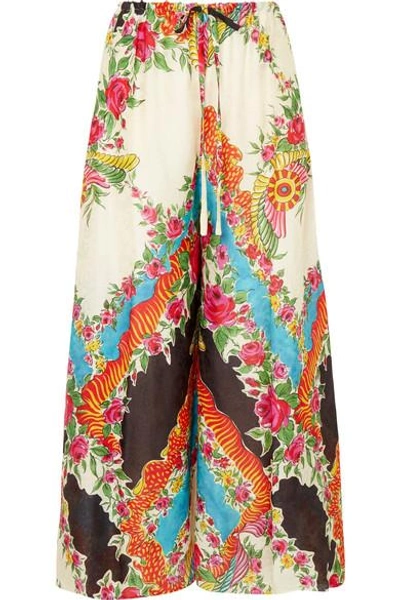 Shop Gucci Floral-print Satin-jacquard Wide-leg Pants