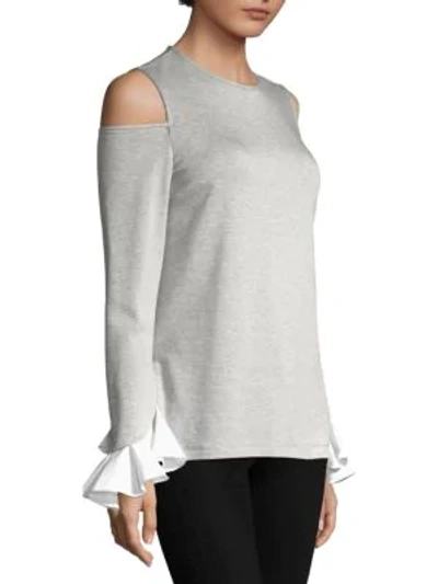 Shop Scripted Cold Shoulder Knit Top In Heather