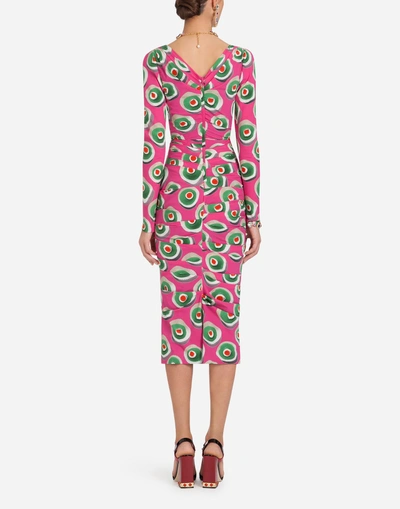 Shop Dolce & Gabbana Printed Silk Dress In Fuchsia