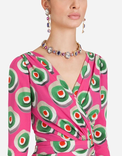 Shop Dolce & Gabbana Printed Silk Dress In Fuchsia