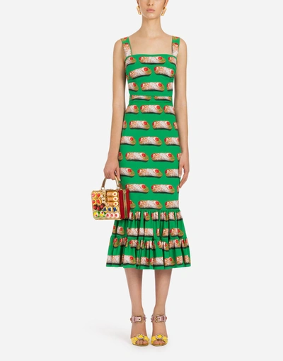 Shop Dolce & Gabbana Printed Silk Dress In Green