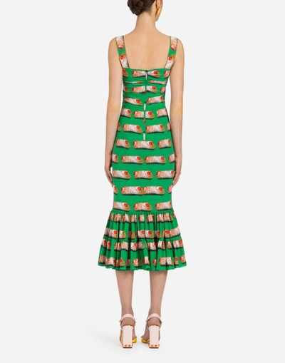 Shop Dolce & Gabbana Printed Silk Dress In Green