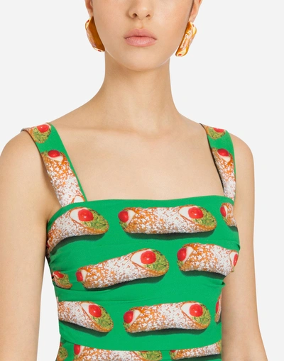 Shop Dolce & Gabbana Printed Silk Dress In Green