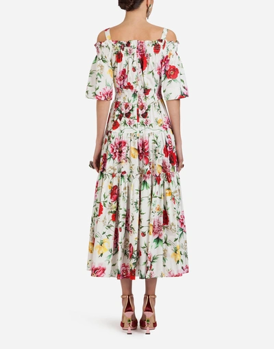 Shop Dolce & Gabbana Printed Cotton Dress In Cream