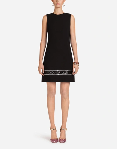 Shop Dolce & Gabbana Wool Dress Embroidered With Sequins In Black