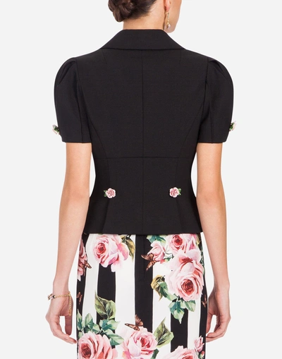 Shop Dolce & Gabbana Single-breasted Short Wool Jacket With Small Roses In Black