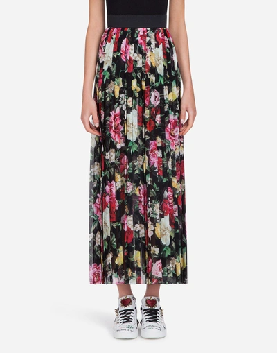 Shop Dolce & Gabbana Printed Skirt In Silk Georgette In Black