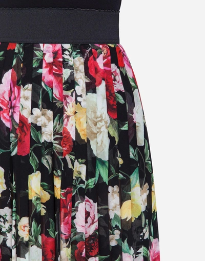 Shop Dolce & Gabbana Printed Skirt In Silk Georgette In Black