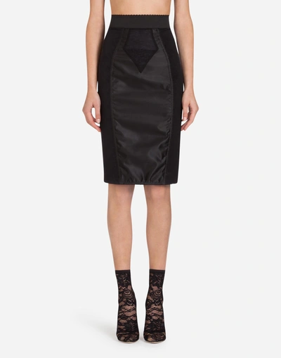 Shop Dolce & Gabbana Lace And Satin Skirt With Corset Details In Black