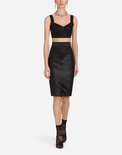 Shop Dolce & Gabbana Lace And Satin Skirt With Corset Details In Black