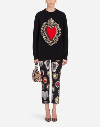 Shop Dolce & Gabbana Pants In Printed Cotton Drill In Black