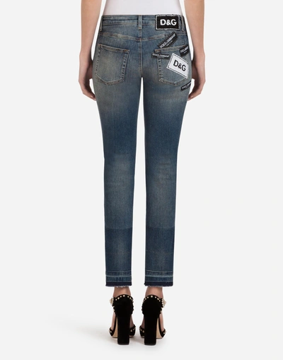 Shop Dolce & Gabbana Denim Stretch Fit Pretty Jeans With Patch Label In Blue