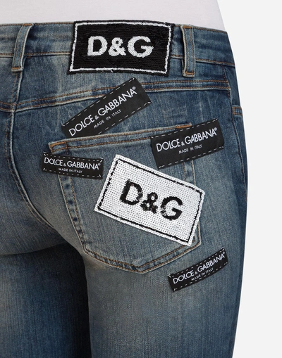 Shop Dolce & Gabbana Denim Stretch Fit Pretty Jeans With Patch Label In Blue