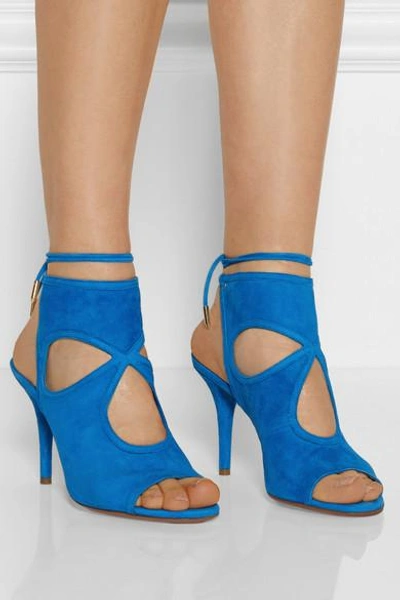Shop Aquazzura Sexy Thing Cutout Suede Sandals In Blue