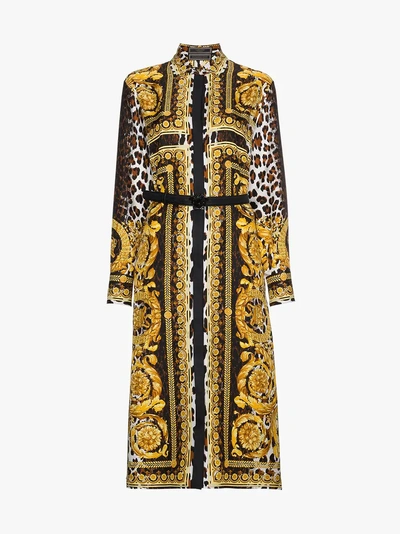 Shop Versace Silk Signature Print Dress In Multicolour