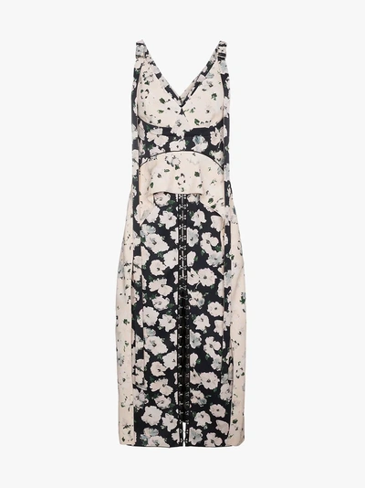 Shop Proenza Schouler Silk Floral Dress With Hook And Eye Fasteners In Black