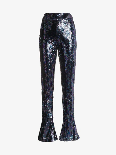Shop Halpern High Waist Sequin Flared Trousers In Black