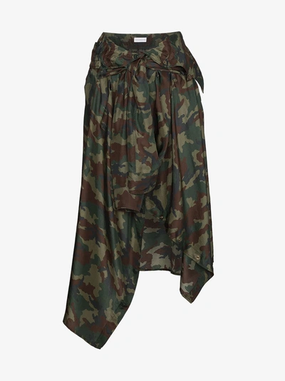 Shop Faith Connexion Silk Camouflage Skirt With Waist Tie In Green