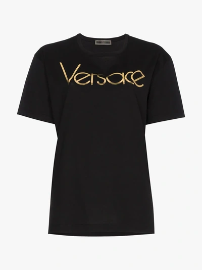 Shop Versace Black Logo Print Short Sleeve T Shirt