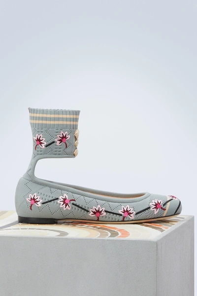 Shop Fendi Rockoko Ballet Flats In Gris Orseto+multicol